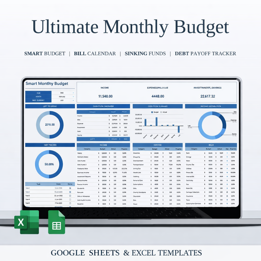 Ultimate Monthly Budget template for Excel & Google Sheets (all currencies)