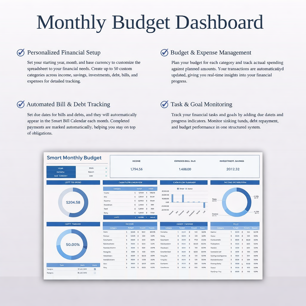 Ultimate Monthly Budget template for Excel & Google Sheets (all currencies)
